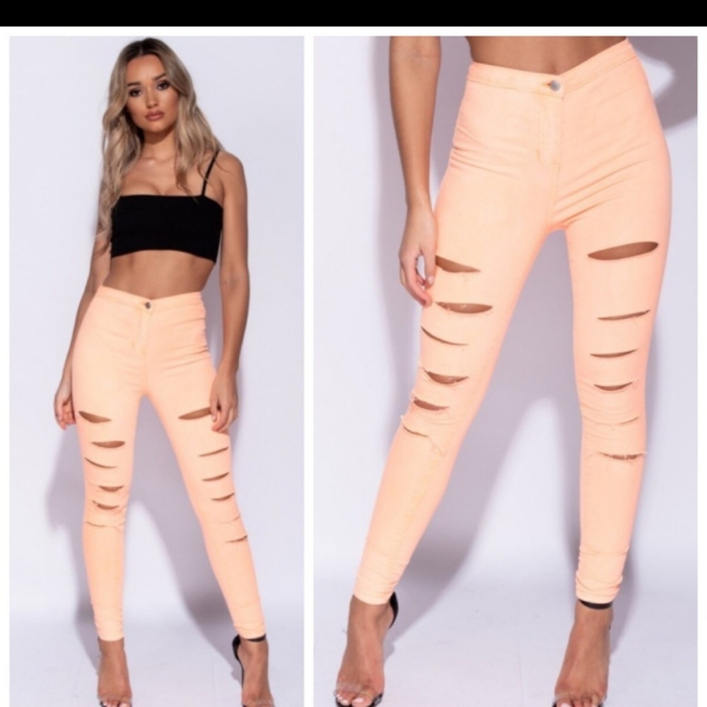 Neon orange multi slip leggings jean